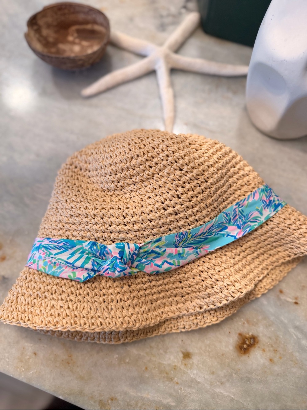 Lilly Pulitzer Natural Straw Hat with Pink Trim